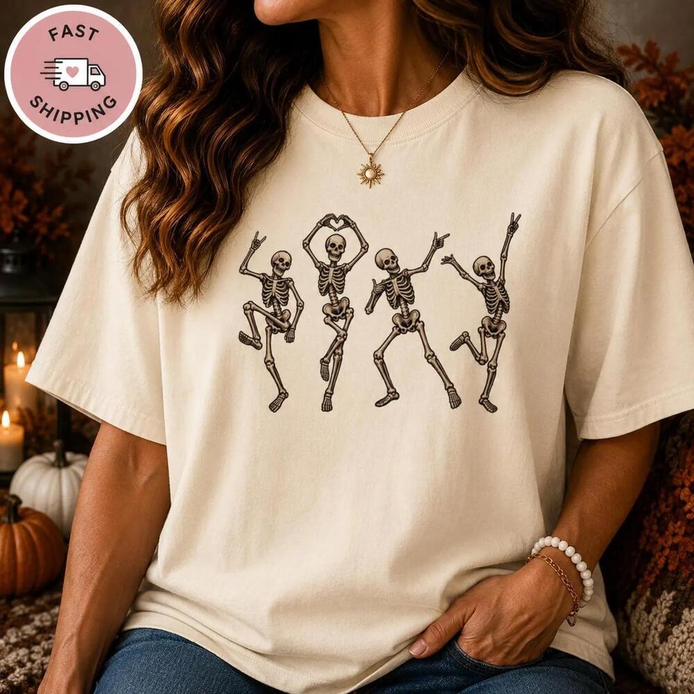 Dancing Skeleton Shirt, Skeleton Halloween Tee, Womens Halloween